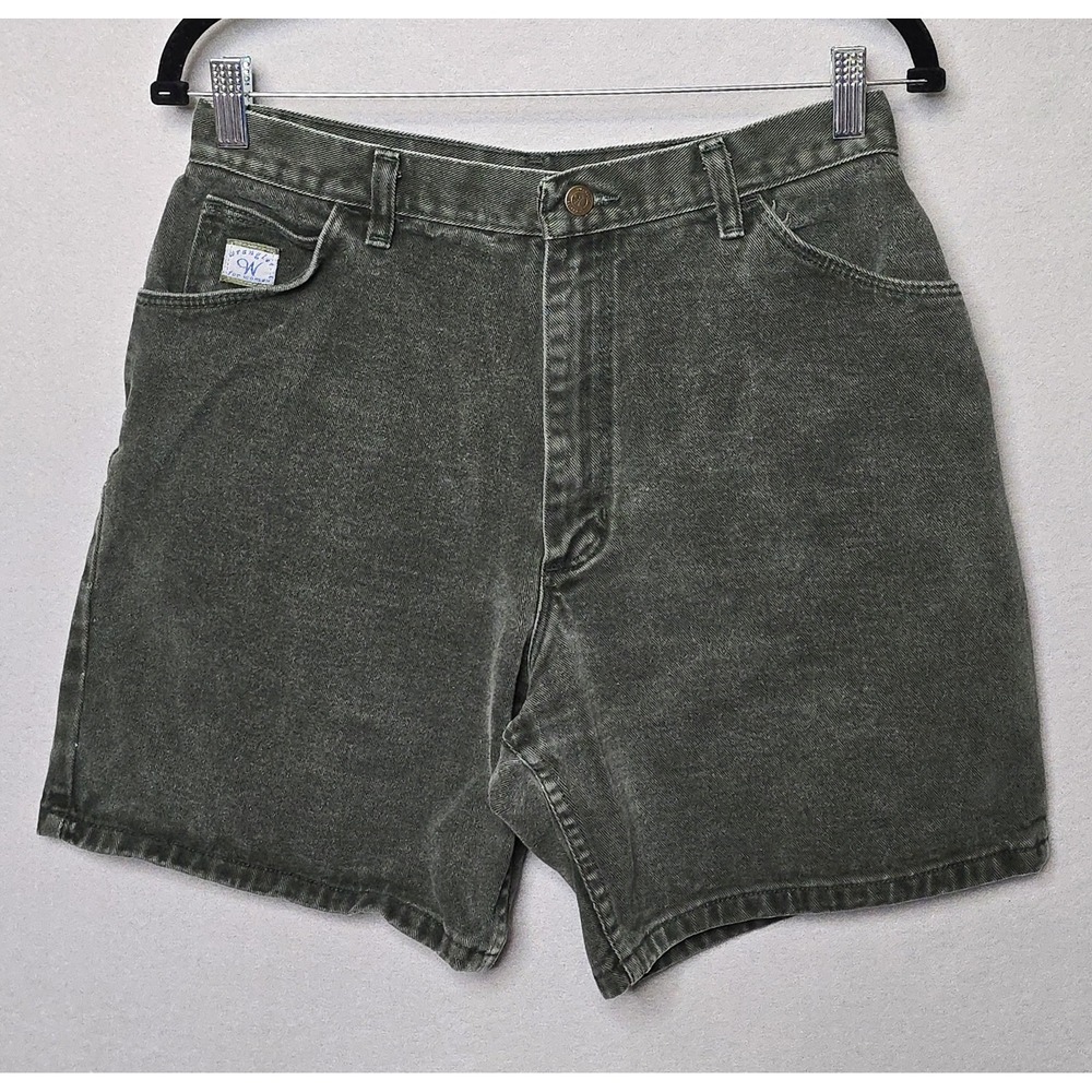 Vintage 80s Wrangler Denim Shorts Womens 14 Green Made in USA Jean Shorts‎